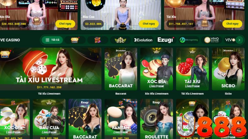 Sảnh chơi Casino tiêu biểu của nhà cái U888