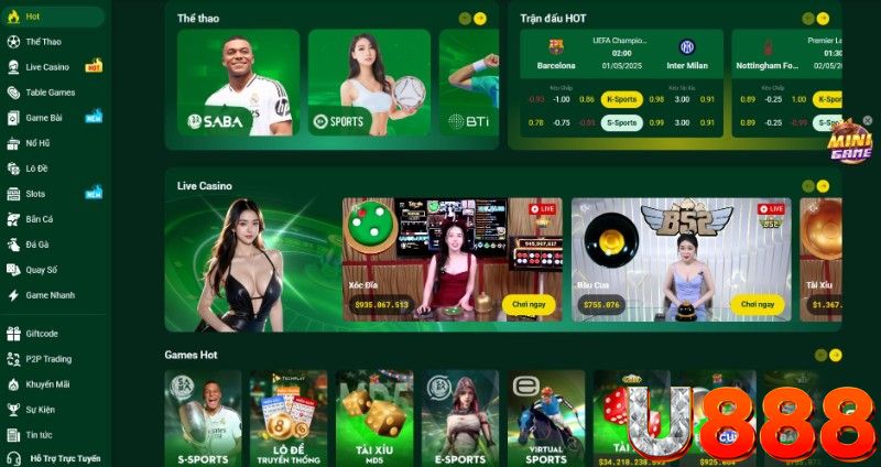 Trải nghiệm giải trí đặc sắc và đa thể loại tại nhà cái U888