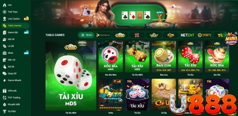 Trong trò table games U888 cược thủ thường tương tác với dealer chia bài
