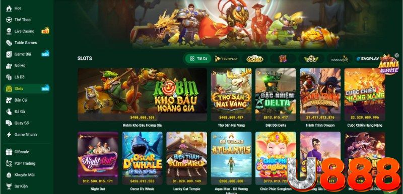 Slots nổ hũ tại nhà cái U888 có nội dung và chủ đề đa dạng 