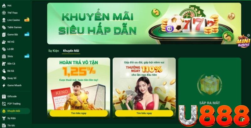 Cập nhật một số khuyến mãi U888 dành tặng cho hội viên 