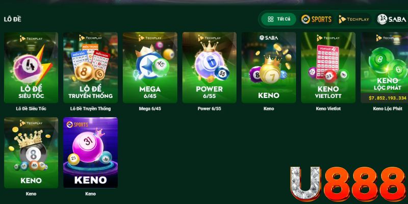 Sảnh cung cấp Xổ số tại nhà cái U888